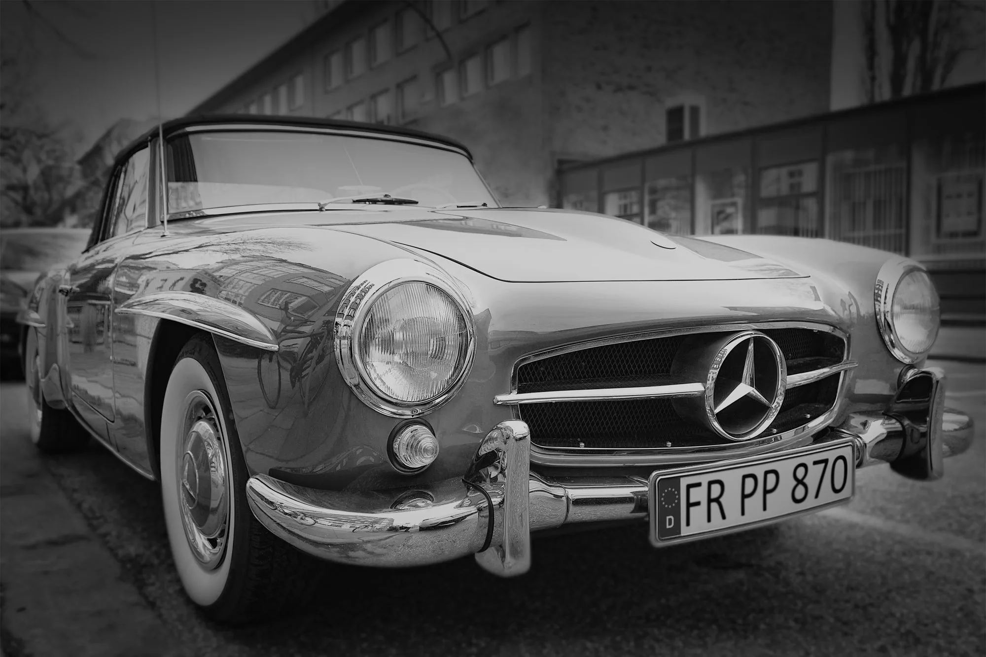 Classic Mercedes-Benz roadster in black and white